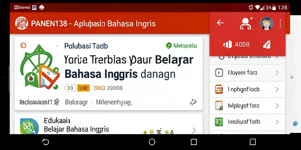 Tampilan antarmuka aplikasi PANEN138 untuk belajar Bahasa Inggris