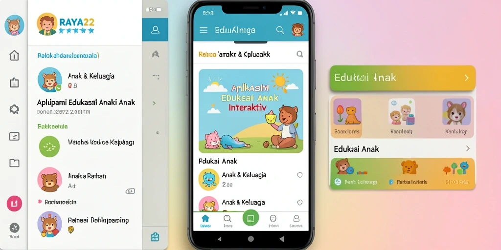 Tampilan antarmuka aplikasi RAYA22 yang edukatif dan ramah anak.
